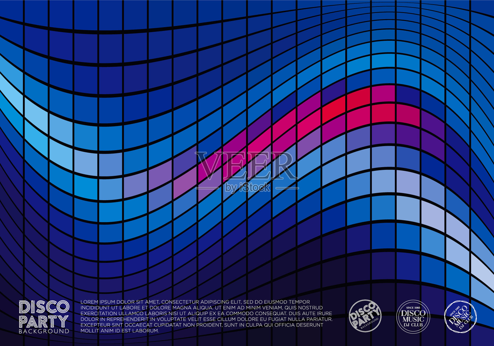 迪斯科背景。抽象的,未来的背景。迪斯科音乐。彩色马赛克。插画图片素材