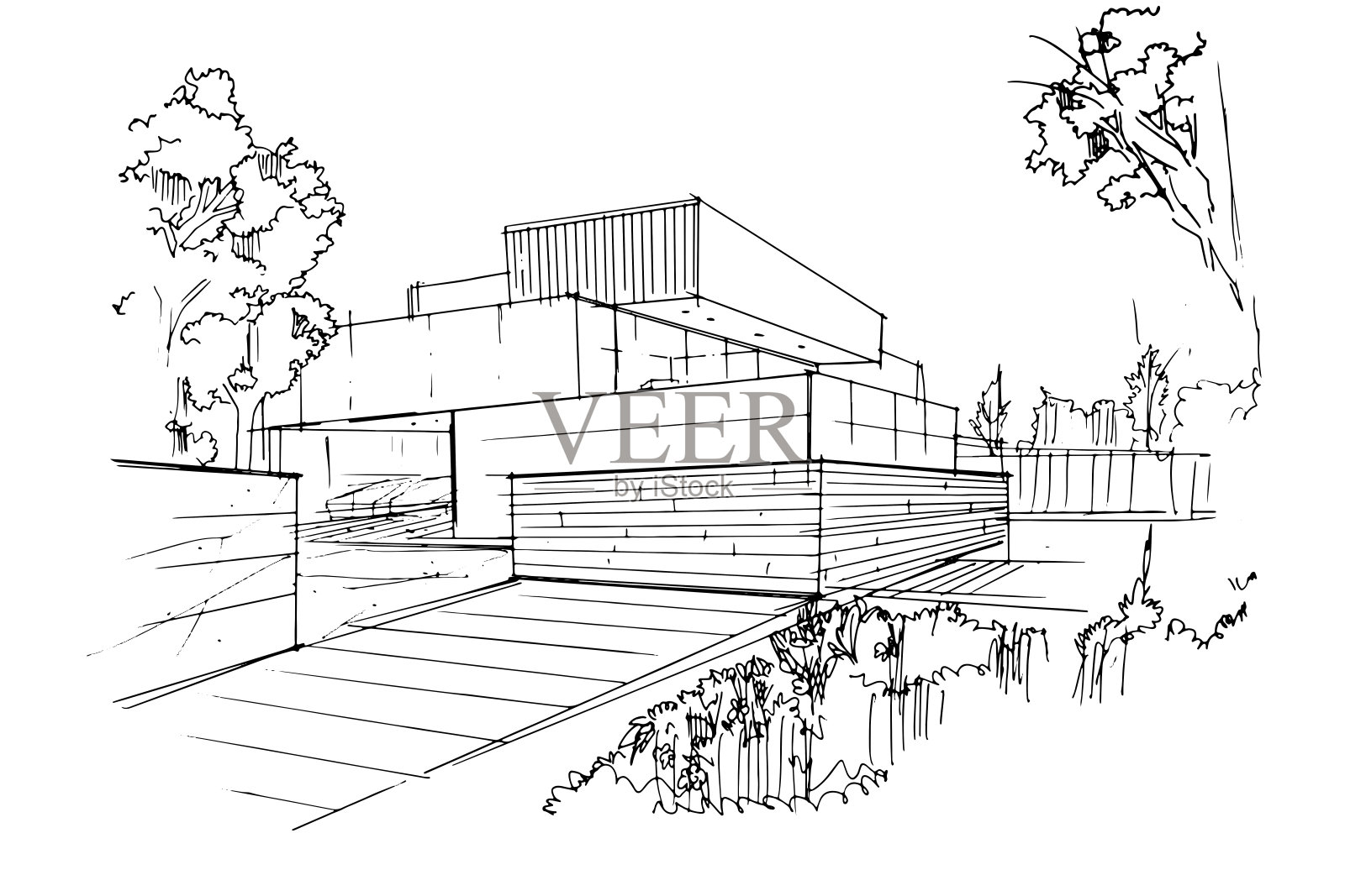 住宅线条绘制，现代设计，矢量，二维插图插画图片素材