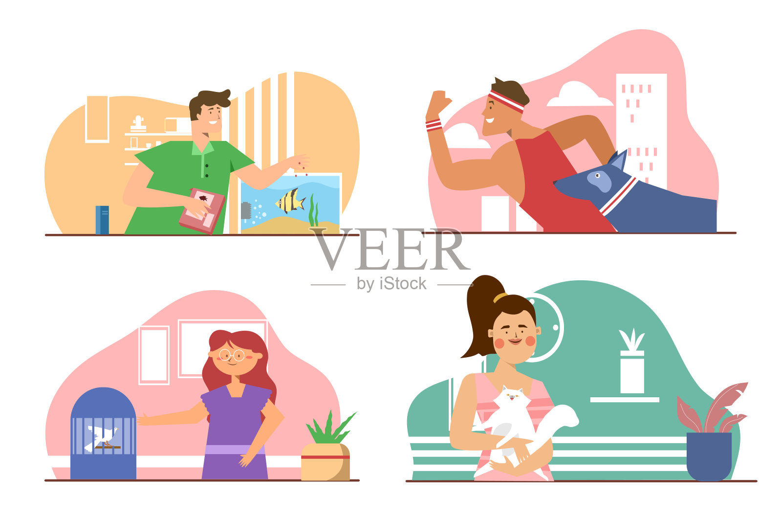 集合了人们在不同活动中生活方式的卡通向量插画图片素材