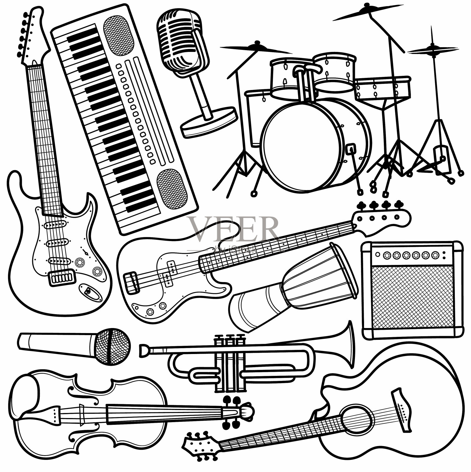 手绘音乐涂鸦线条艺术插画图片素材