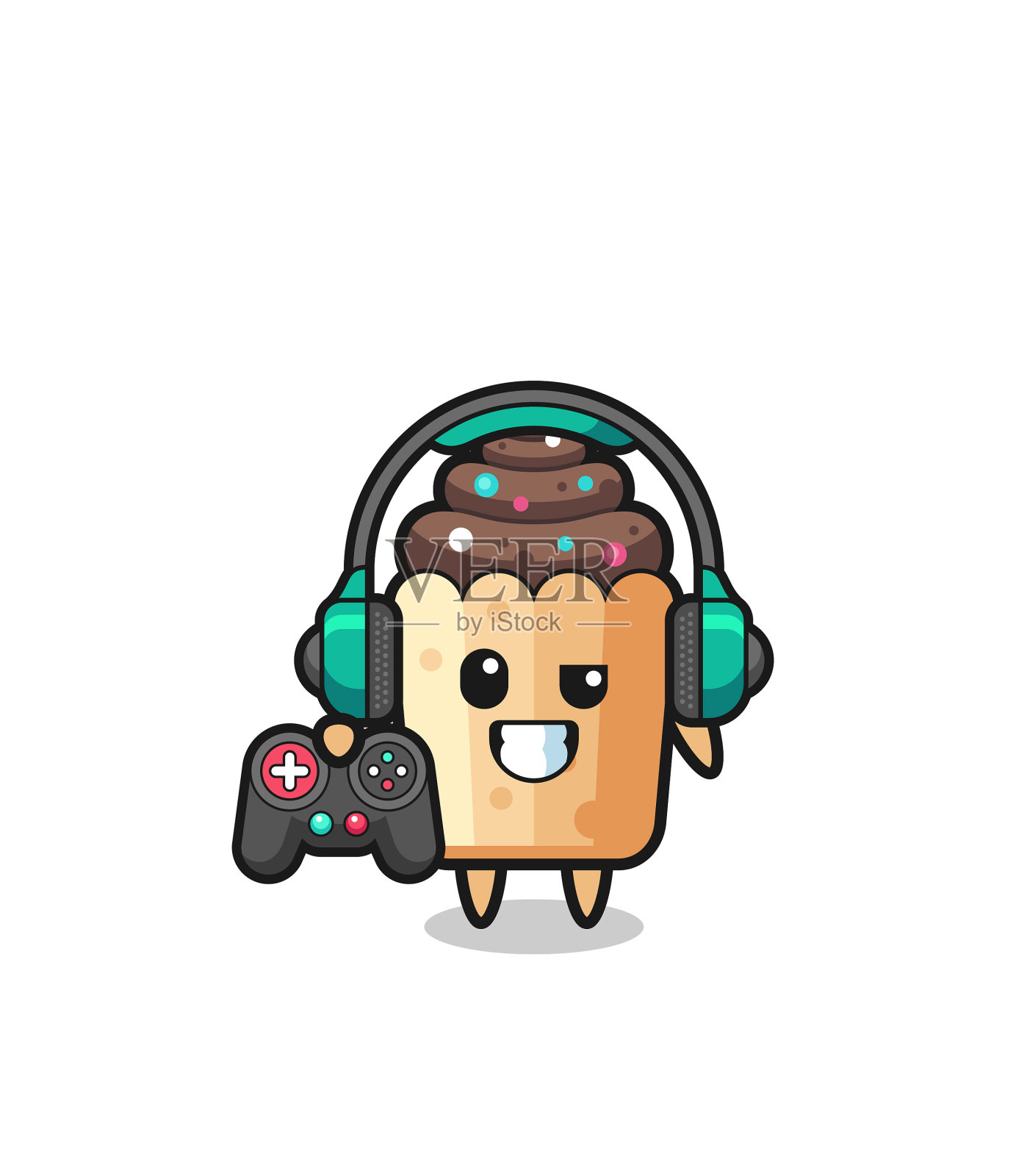 拿着游戏手柄的纸杯蛋糕玩家吉祥物设计元素图片