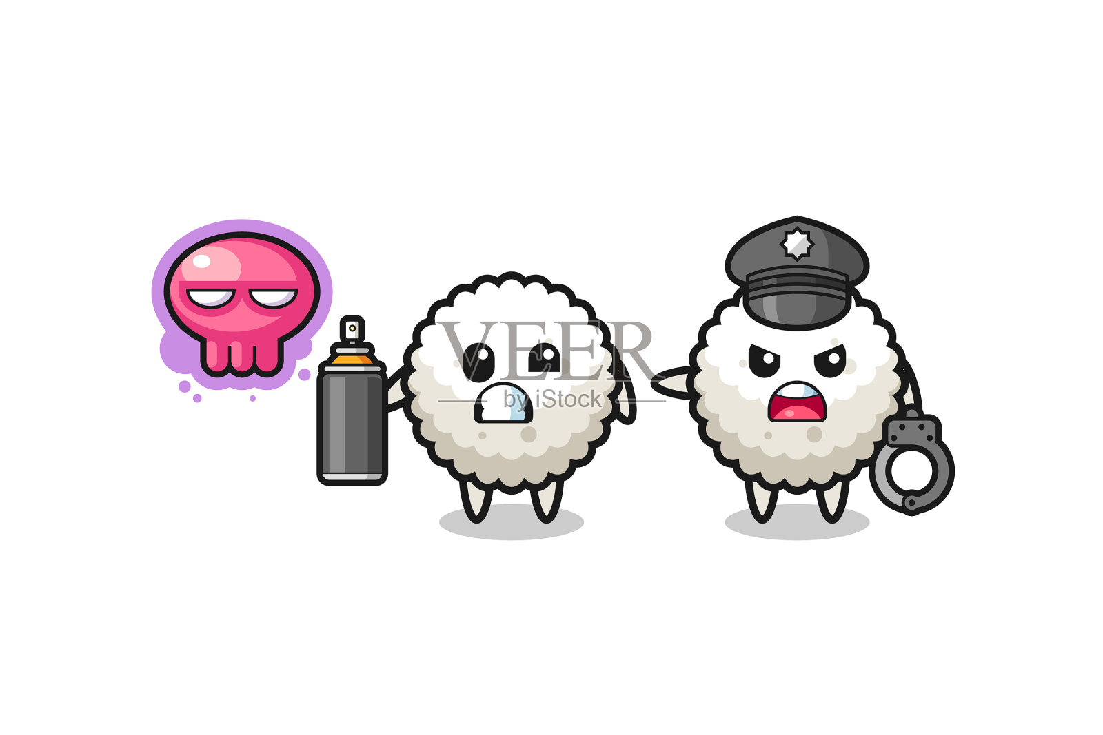 饭团卡通破坏公物，被设计元素图片