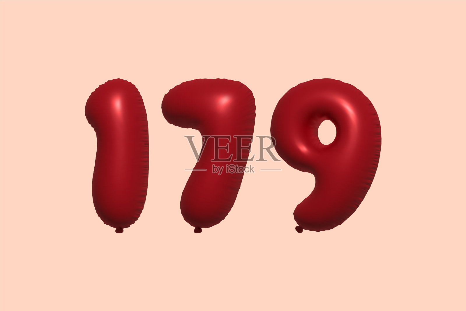 178个3d数字气球由逼真的金属制成插画图片素材