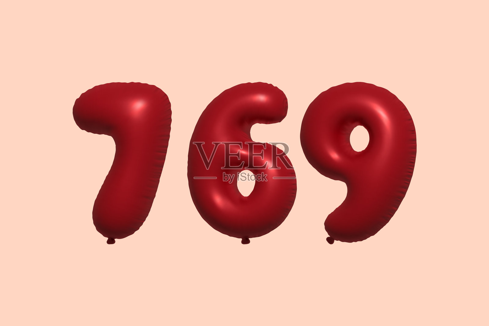 769 3d数字气球制成逼真的金属插画图片素材