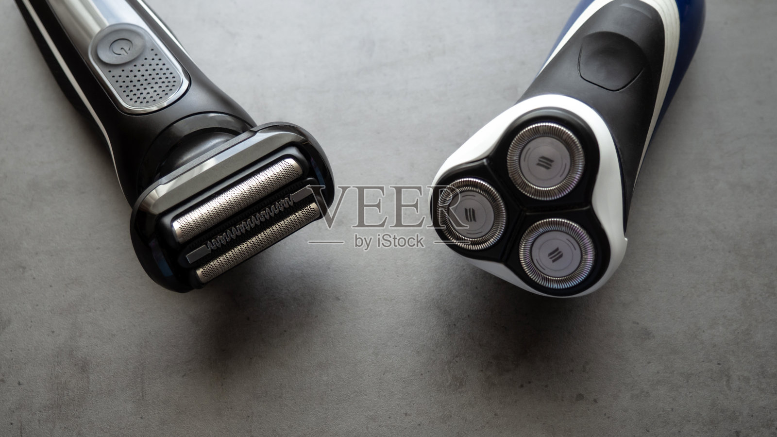 电动剃须刀不同类型的特写。剃须刀。男性组。照片摄影图片