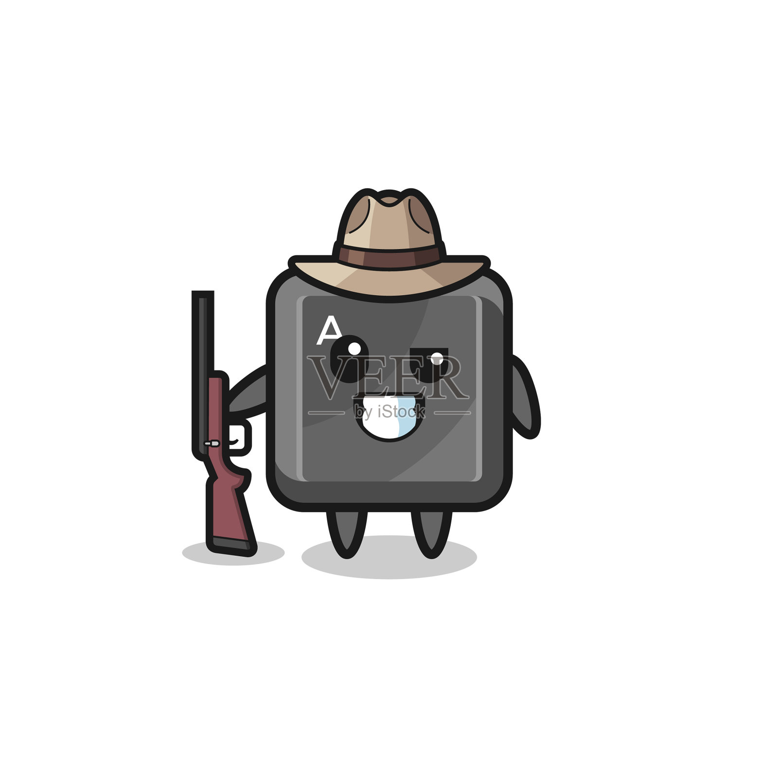 键盘按钮猎人吉祥物拿着枪设计元素图片