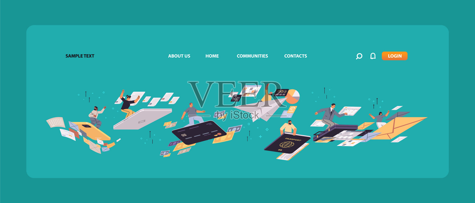 商务人士在智能手机笔记本电脑信用冲浪插画图片素材