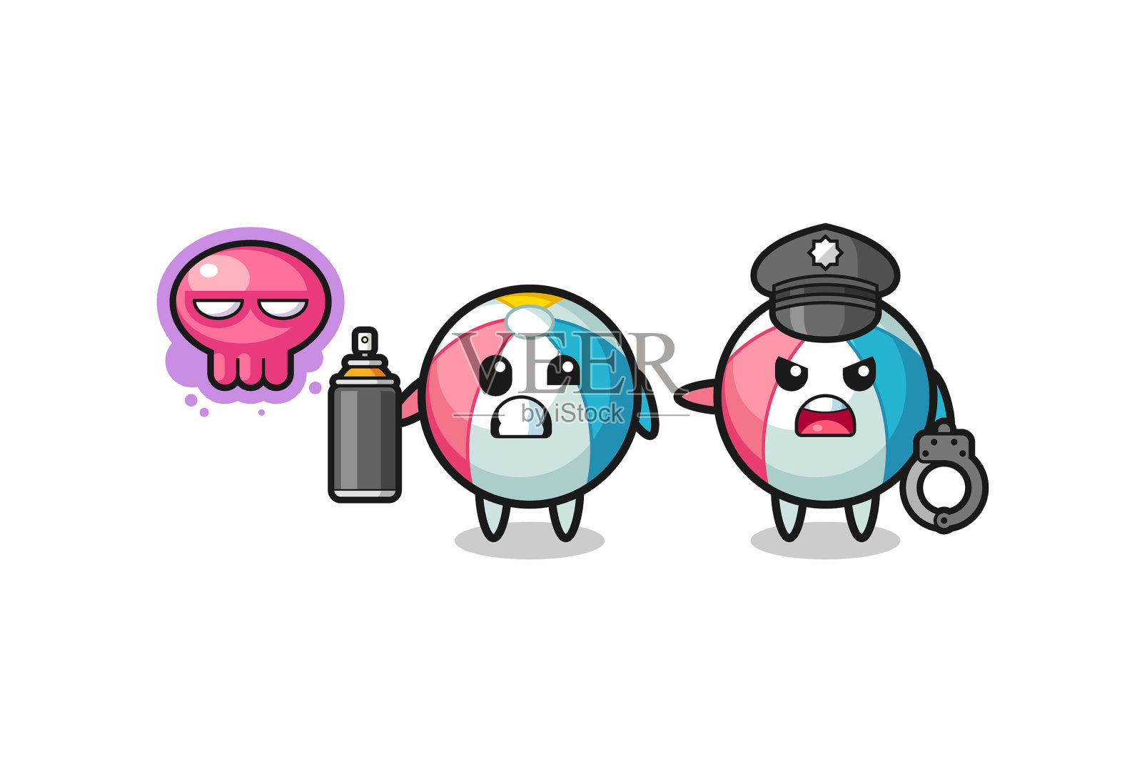 沙滩球卡通破坏公物，被设计元素图片