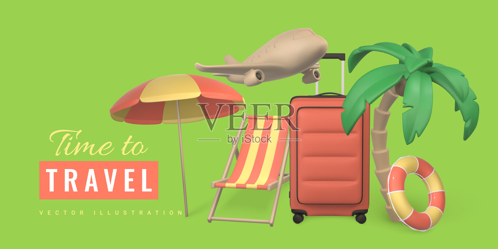 时间旅游促销横幅设计夏季3d插画图片素材