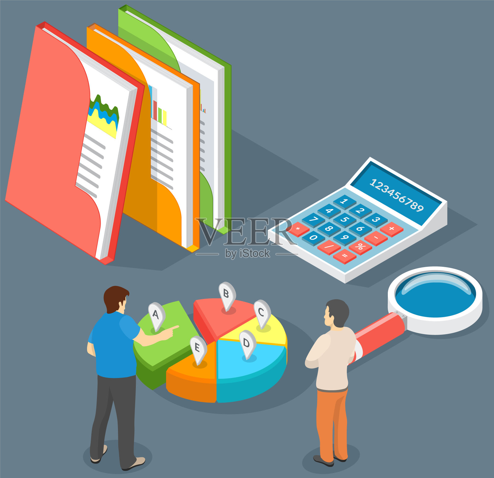 员工分析统计指标、业务数据。角色与市场调查一起工作插画图片素材