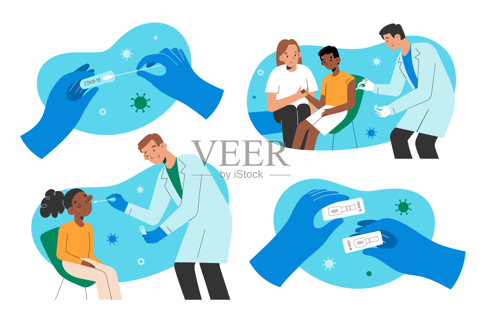 采集新冠病毒，医生用棉签进行prc检测，拿着注射器，注射抗冠状病毒疫苗，载体设计元素图片