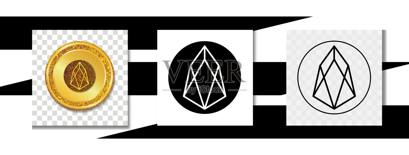 Eos加密货币图标有三种形式插画图片素材