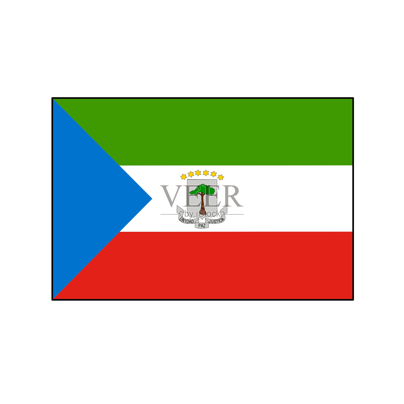 赤道几内亚官方国旗图标400 x 300大小，白色背景。插画图片素材