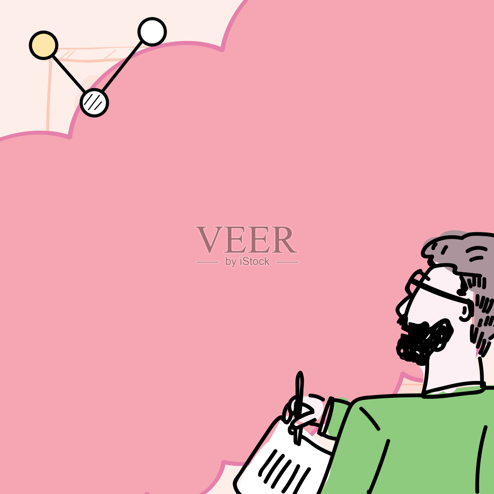 商人思考新想法和复制文件，男人持有文件。男人假设最近的更新和复制。用铅笔在纸上写字插画图片素材