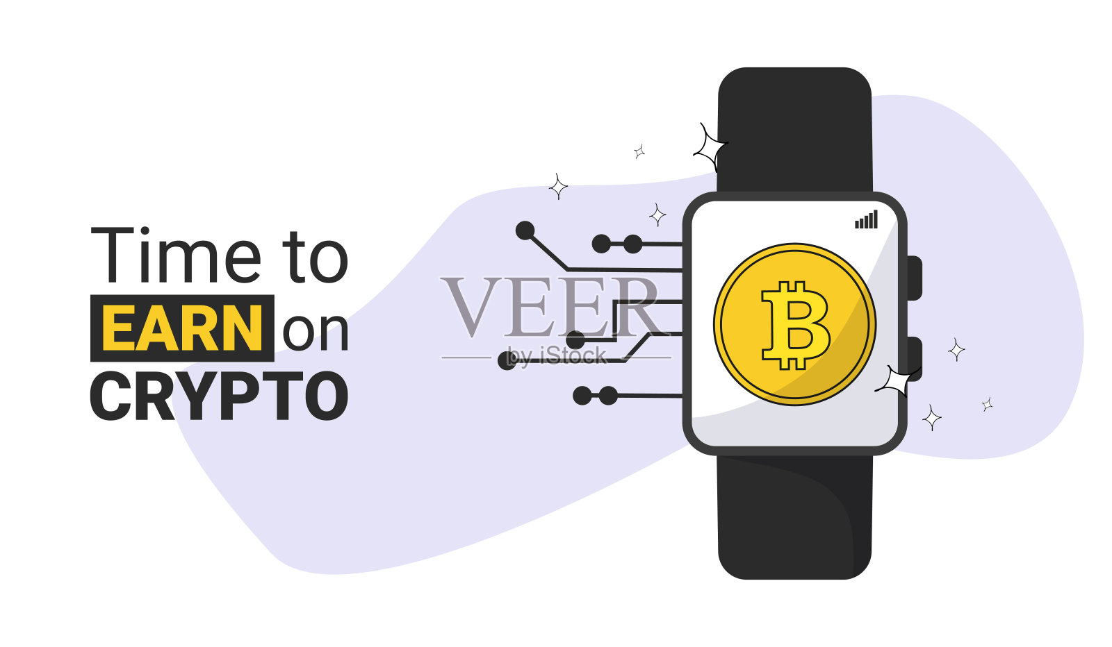 在加密智能手表上显示赚取比特币的时间铭文设计模板素材