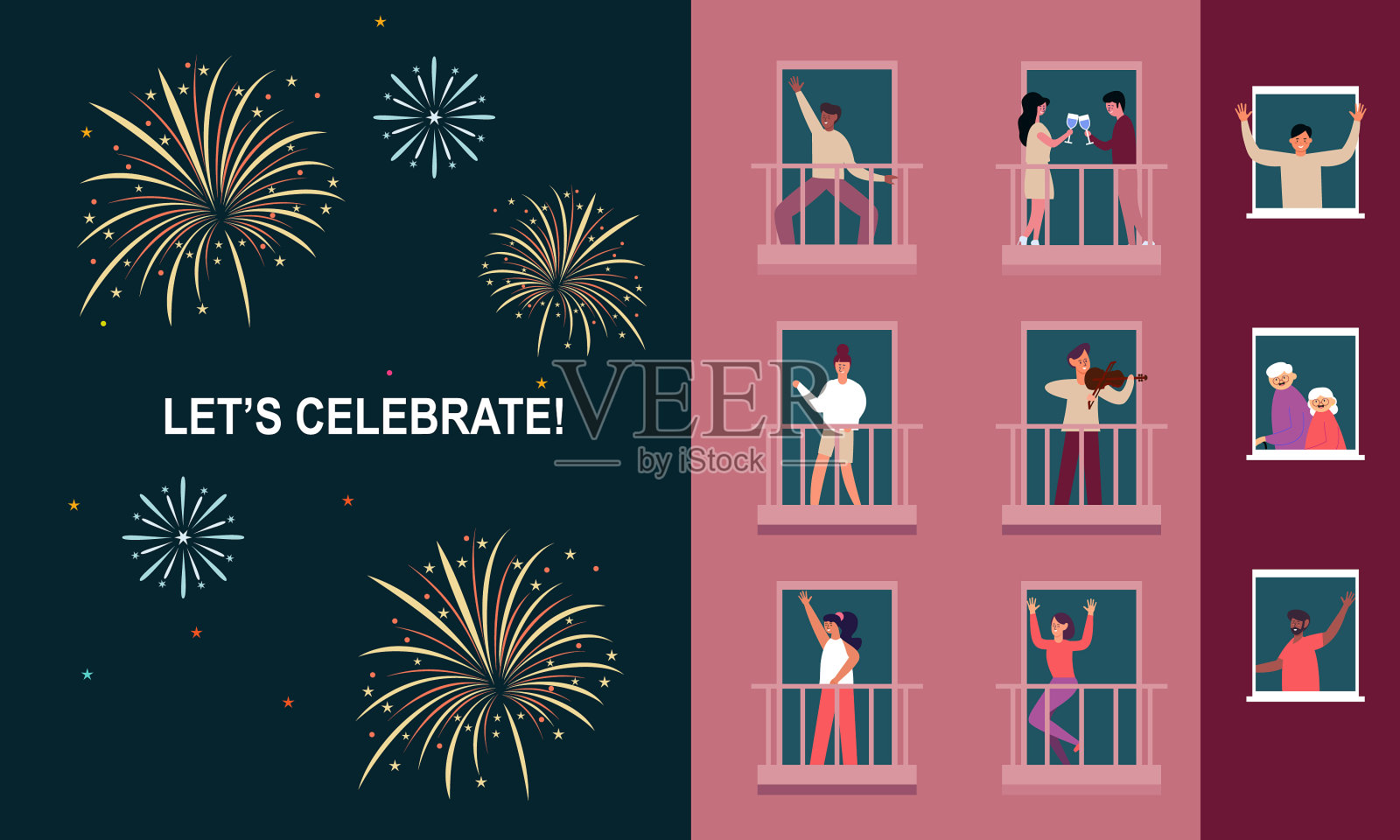 在家里和邻居一起庆祝插画图片素材