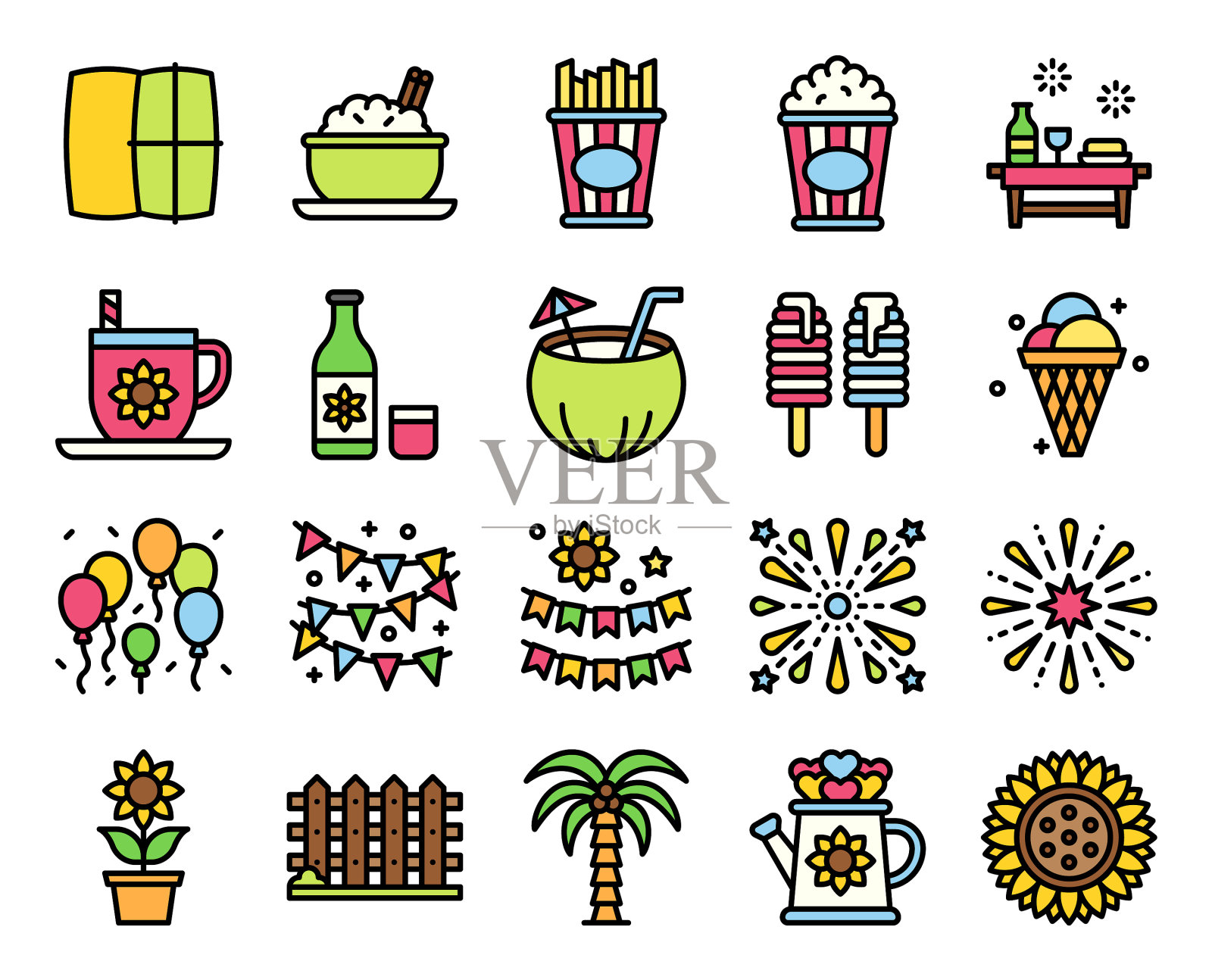 Festa junina相关填充图标设置插画图片素材