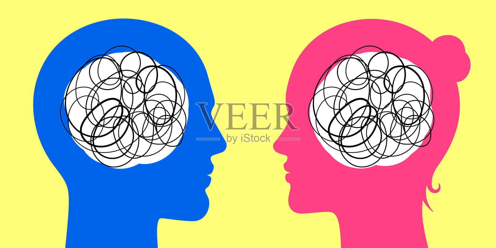 男人和女人的脑子里都是混乱的插画图片素材