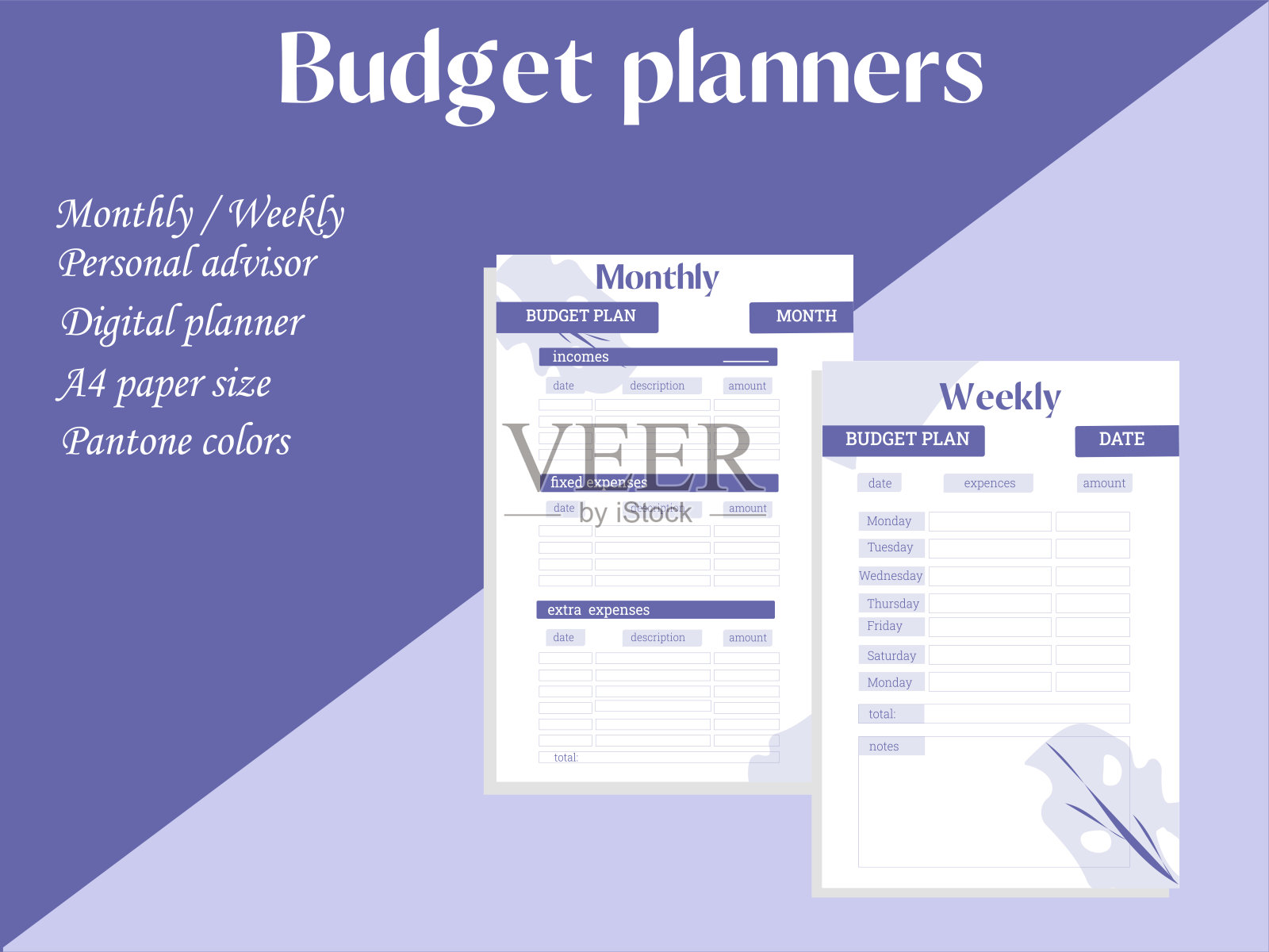 封面的商业或个人预算计划极简非常外围的颜色。数字理财规划师。现实的矢量图。插画图片素材