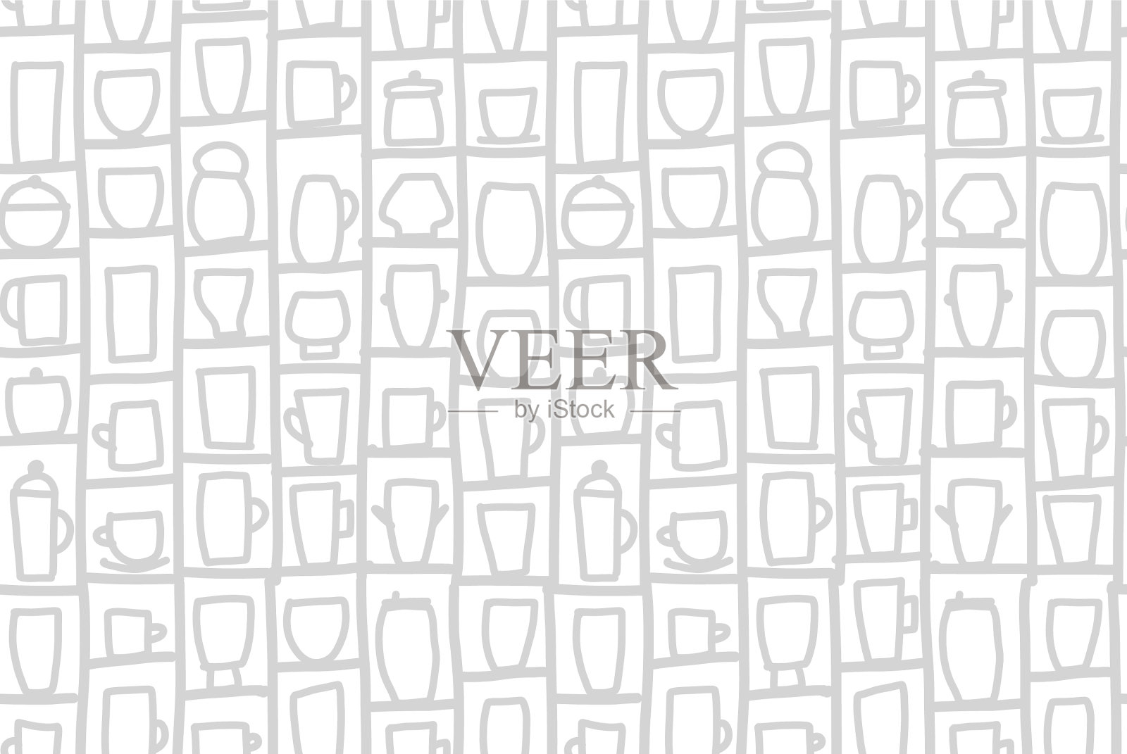 复古杯子在餐具柜的架子上素描插画图片素材