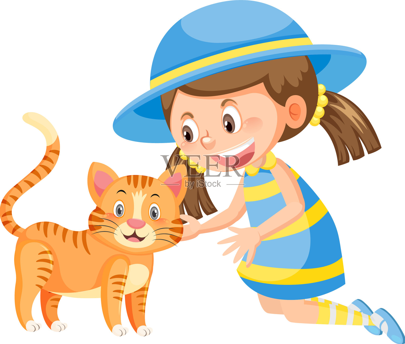 一个女孩在玩可爱的猫设计元素图片