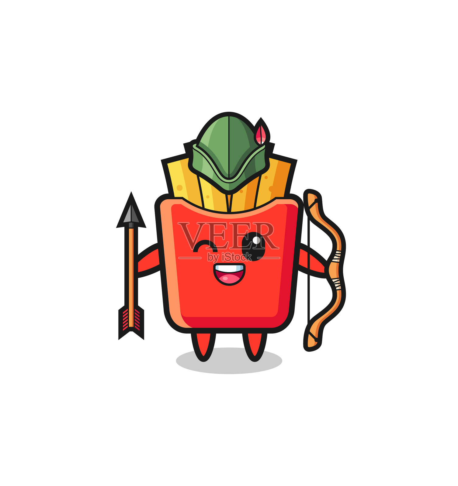 炸薯条卡通作为中世纪射手的吉祥物设计元素图片