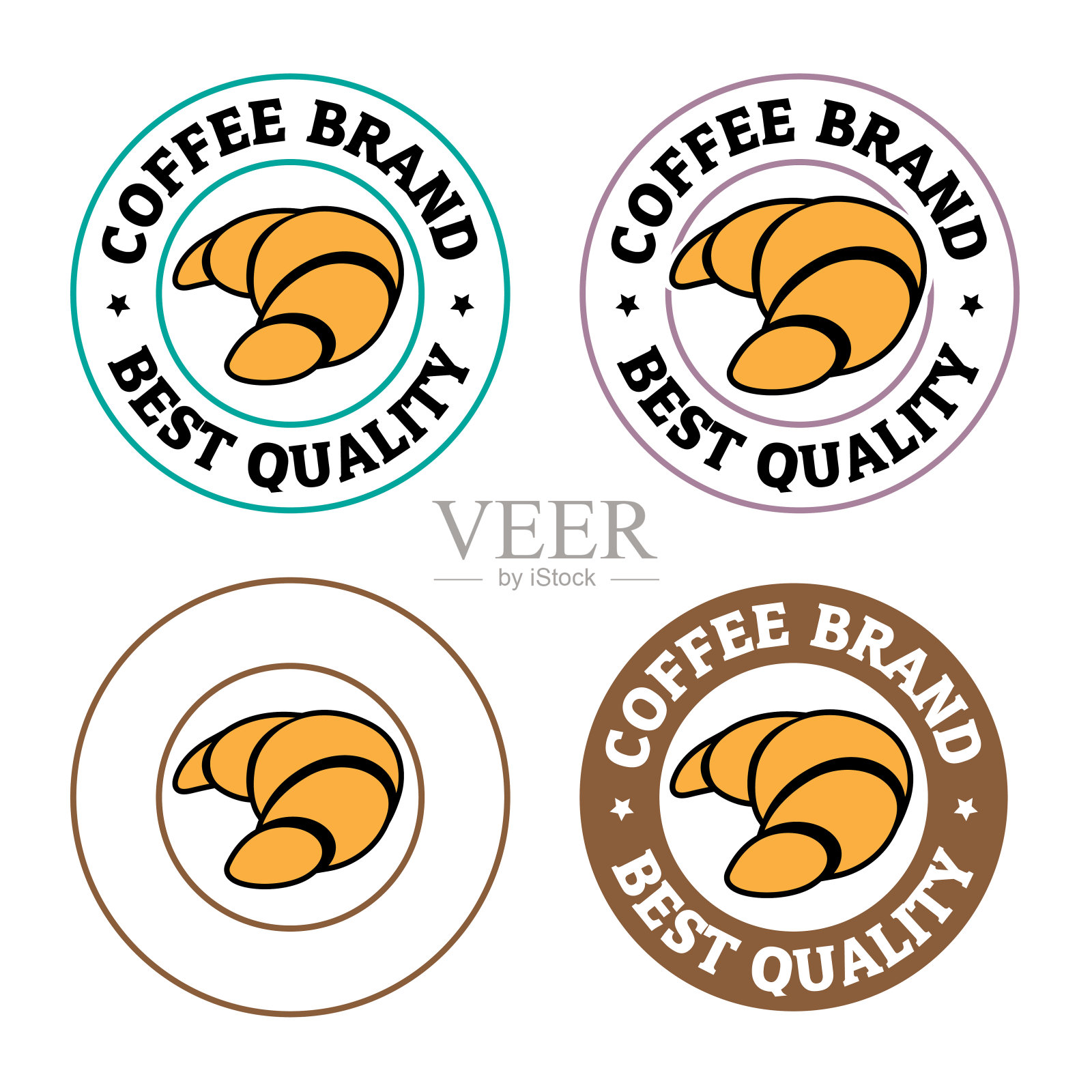 彩色圆形牛角面包图标与文本-集合4插画图片素材