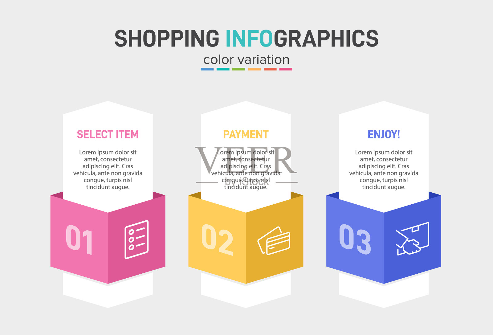 概念购物过程用3个连续插画图片素材