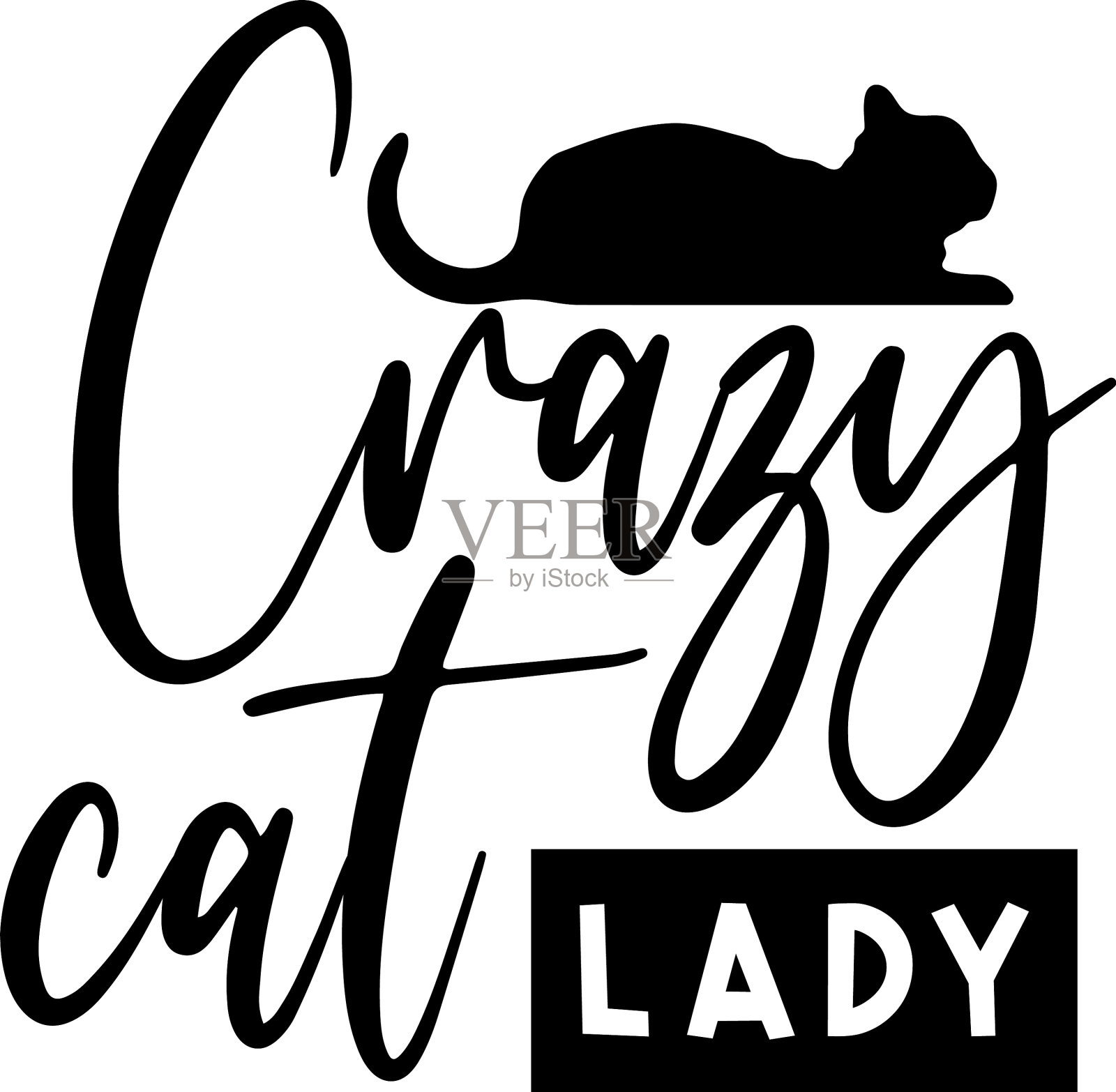 疯狂的猫女士猫的字母引用设计元素图片
