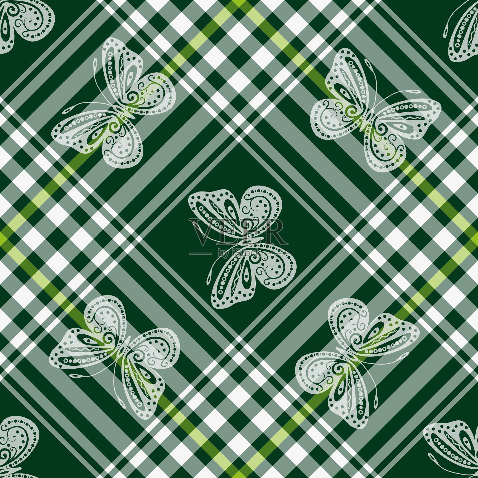 无缝抽象绿色方格图案插画图片素材