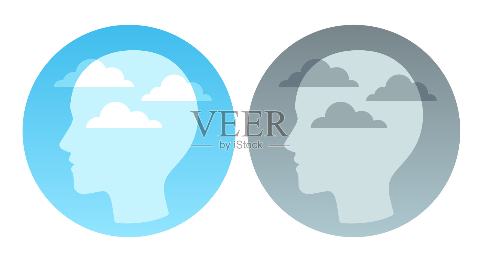 头部轮廓与蓝天和乌云插画图片素材