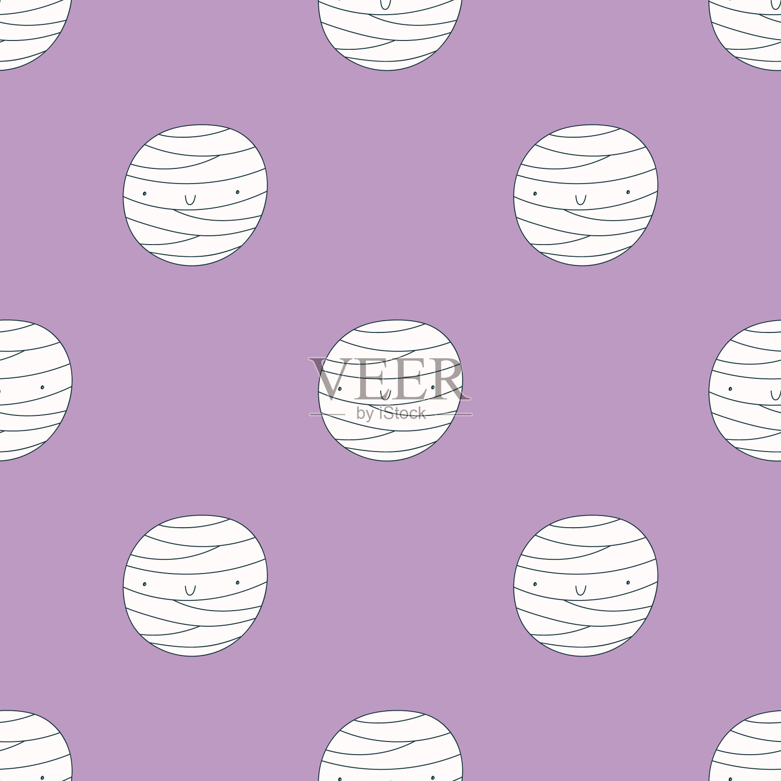 矢量无缝模式与微笑的木乃伊头插画图片素材