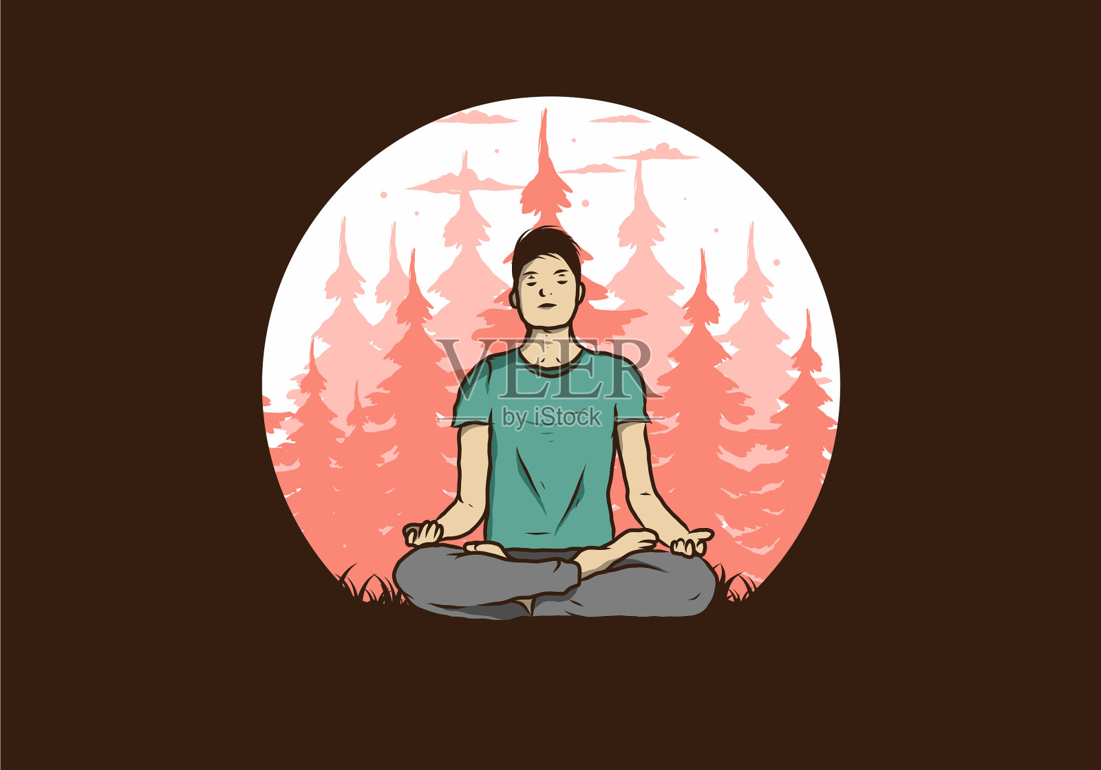 一个人在户外做瑜伽和冥想插画图片素材