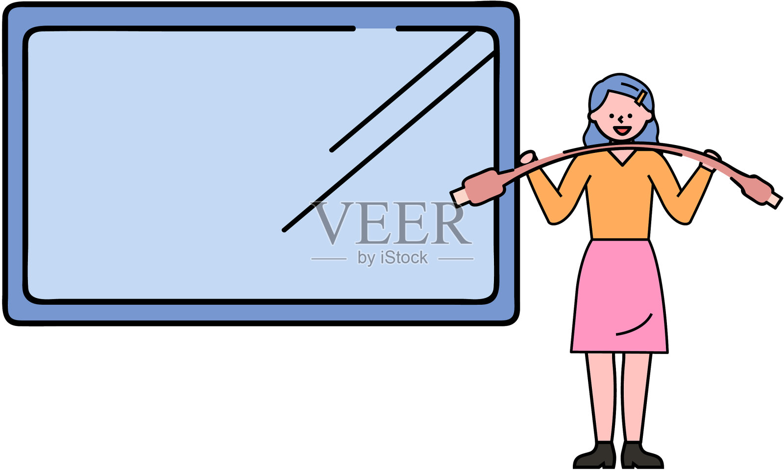 女人显示闪电连接器与电线女士插画图片素材