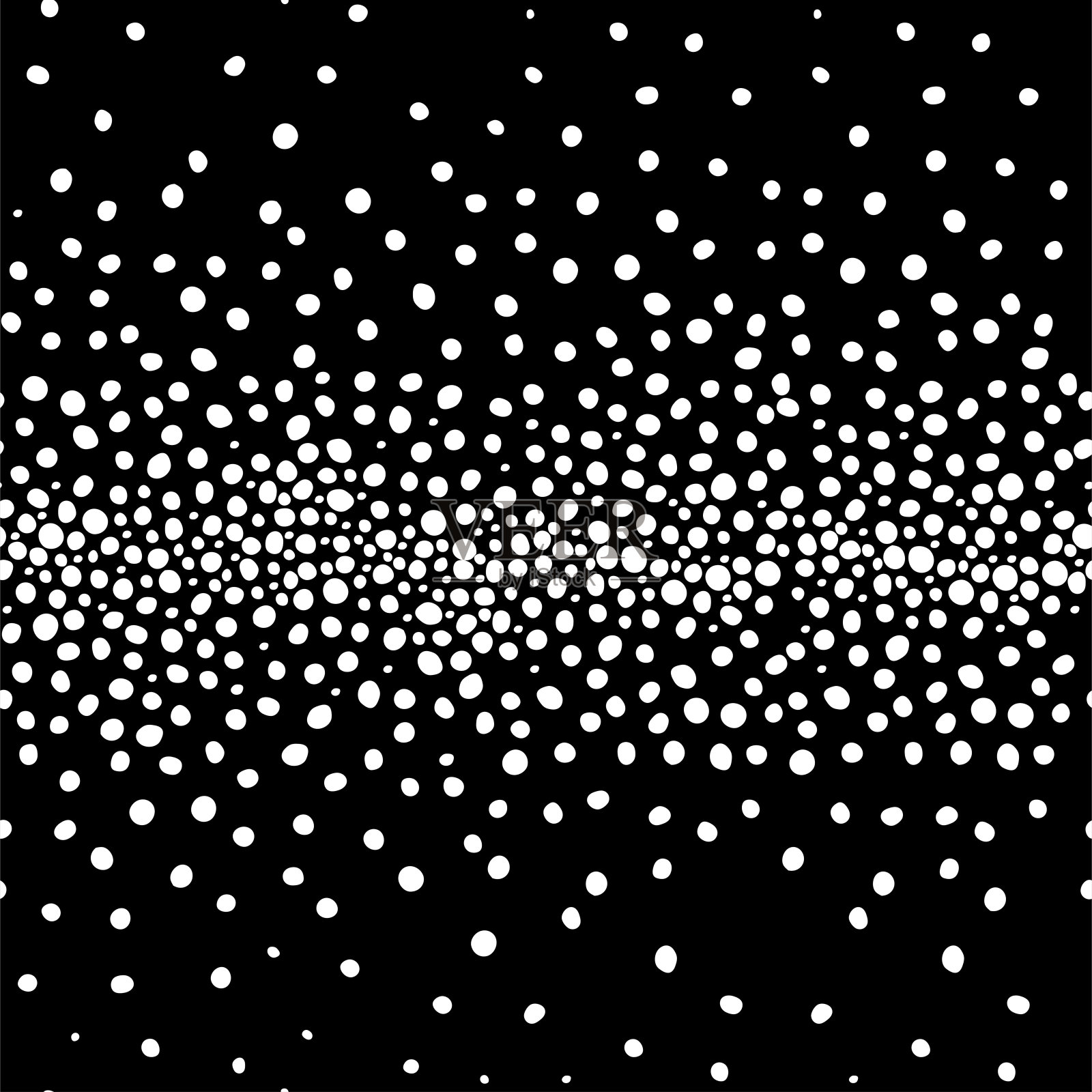 矢量插图。手绘圆点纹理。斑点灰色，黑色和白色背景。手绘圆的几何抽象图案。不规则分布的圆点。流,半色调渐变。插画图片素材