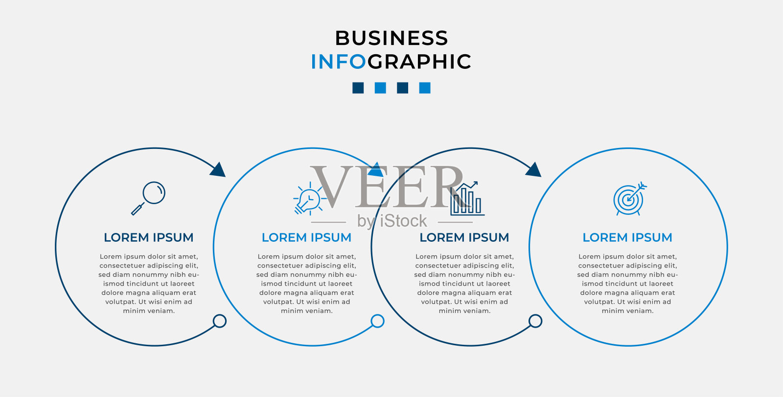 矢量信息图设计业务模板与图标和4个选项或步骤。可用于流程图、演示文稿、工作流布局、横幅、流程图、信息图插画图片素材