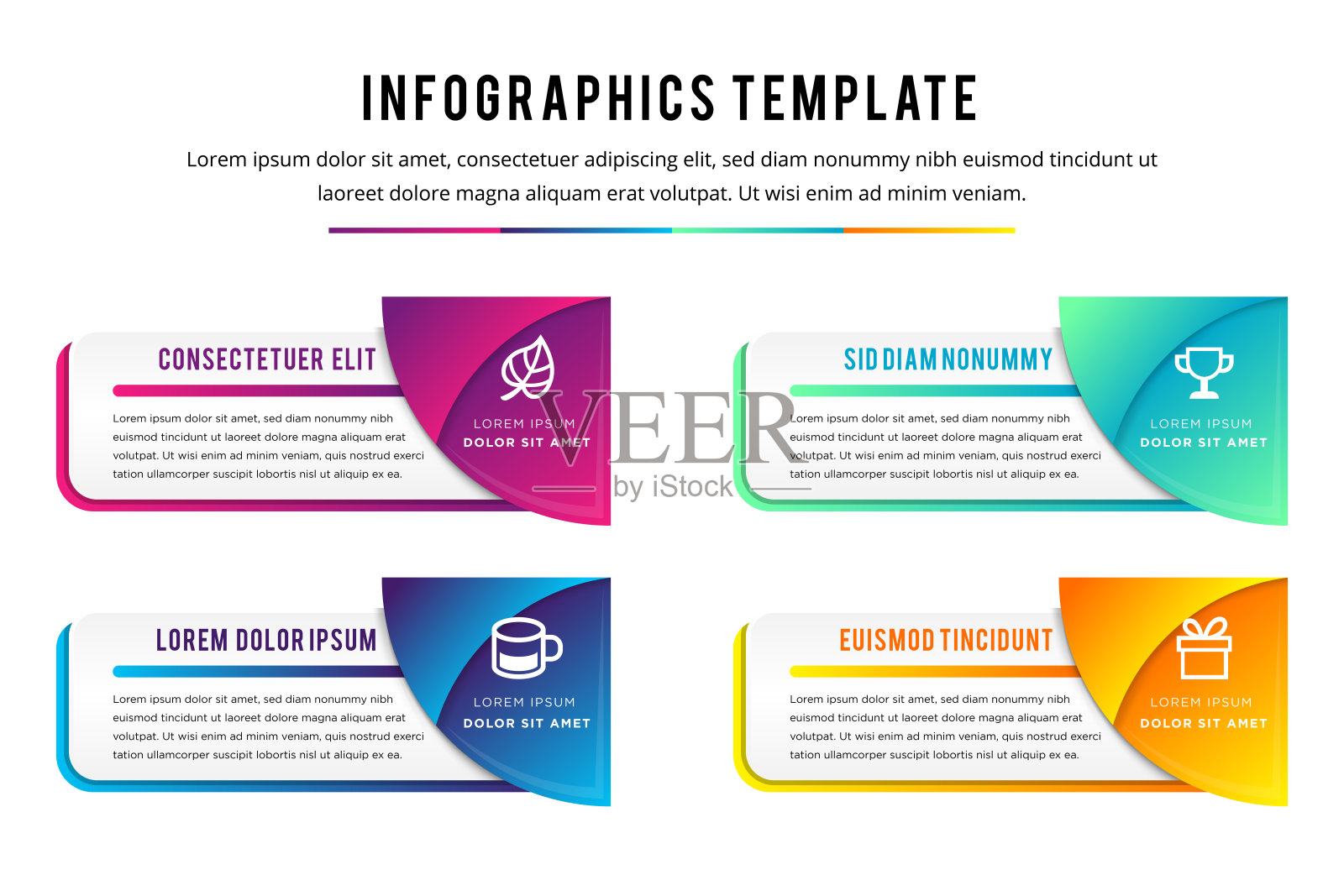 四步信息图形模板组合矩形和四分之一圆形状。设计模板素材