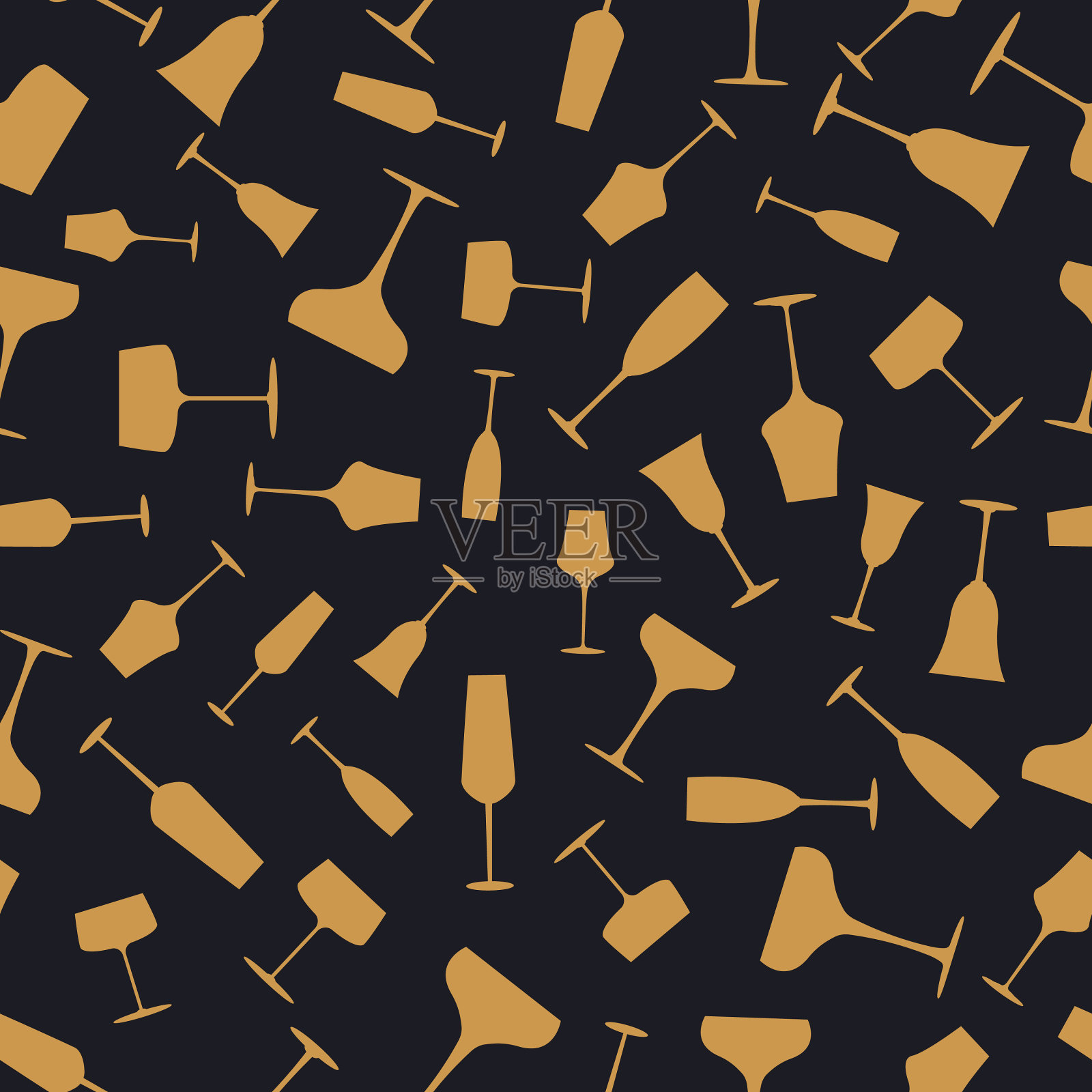 装饰艺术中的香槟杯无缝图案插画图片素材