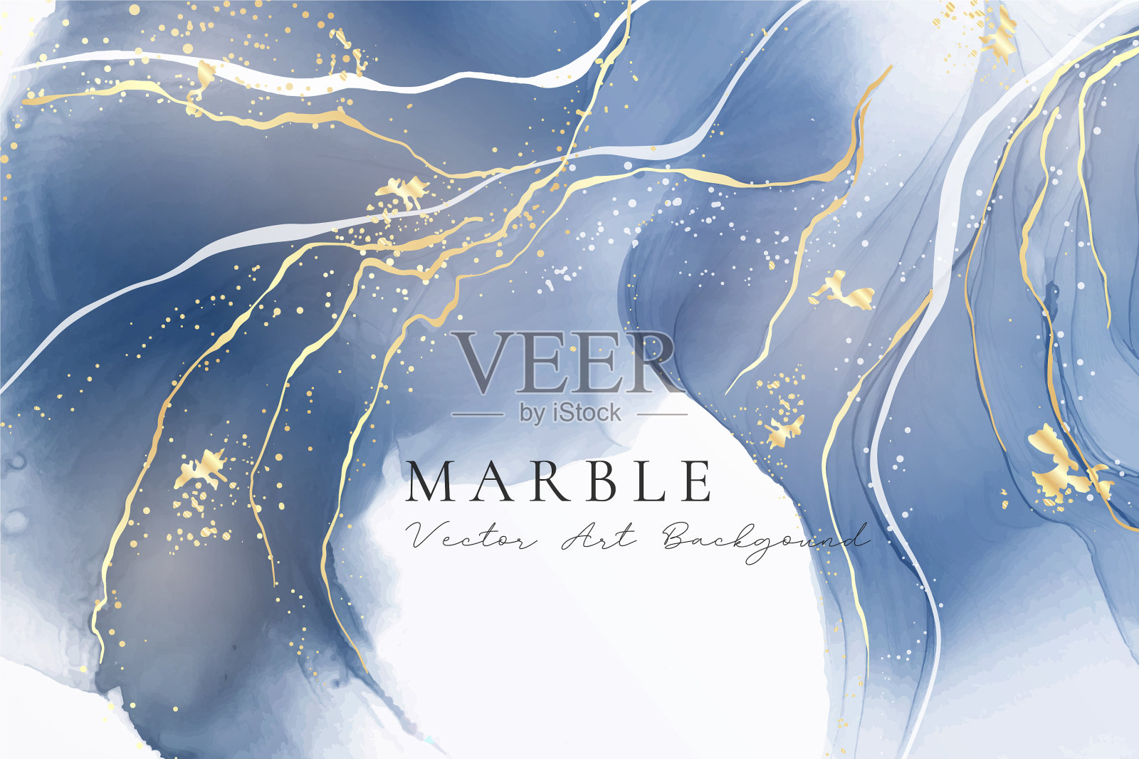 青色海军液体大理石水彩背景与插画图片素材