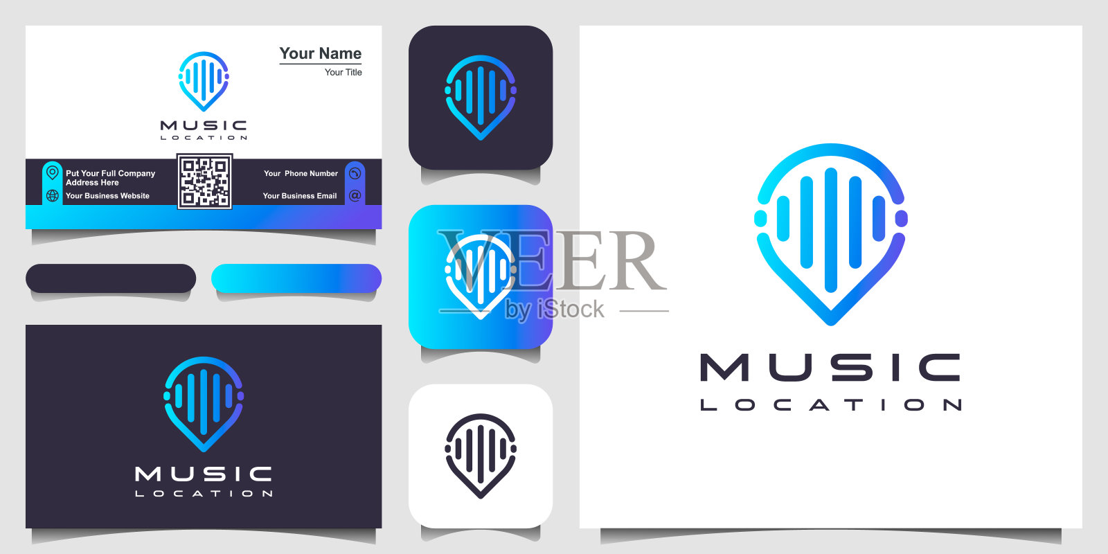 映射指针与脉冲元素，针映射与波结合。标志和名片设计。插画图片素材