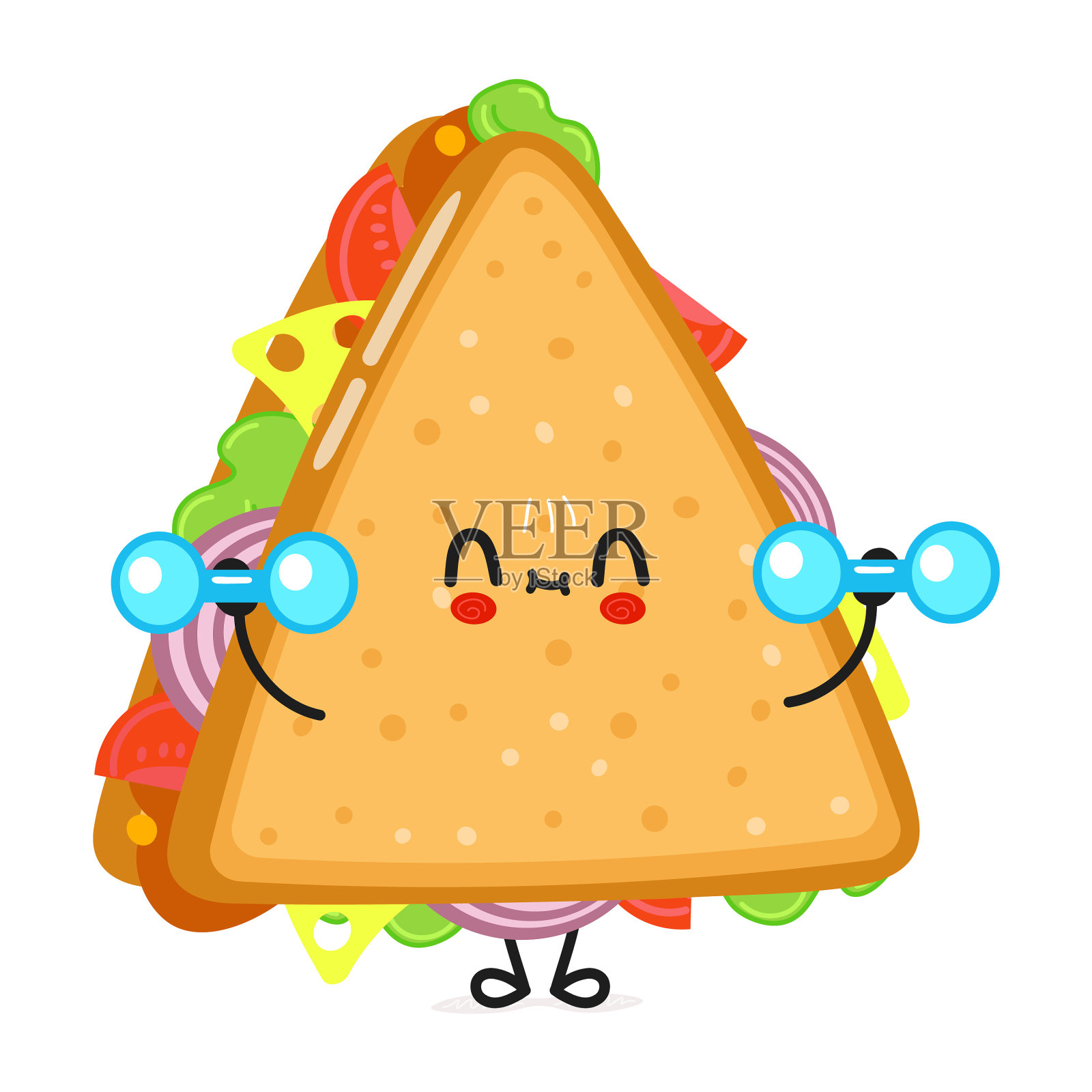 可爱有趣的三明治人物与哑铃设计元素图片