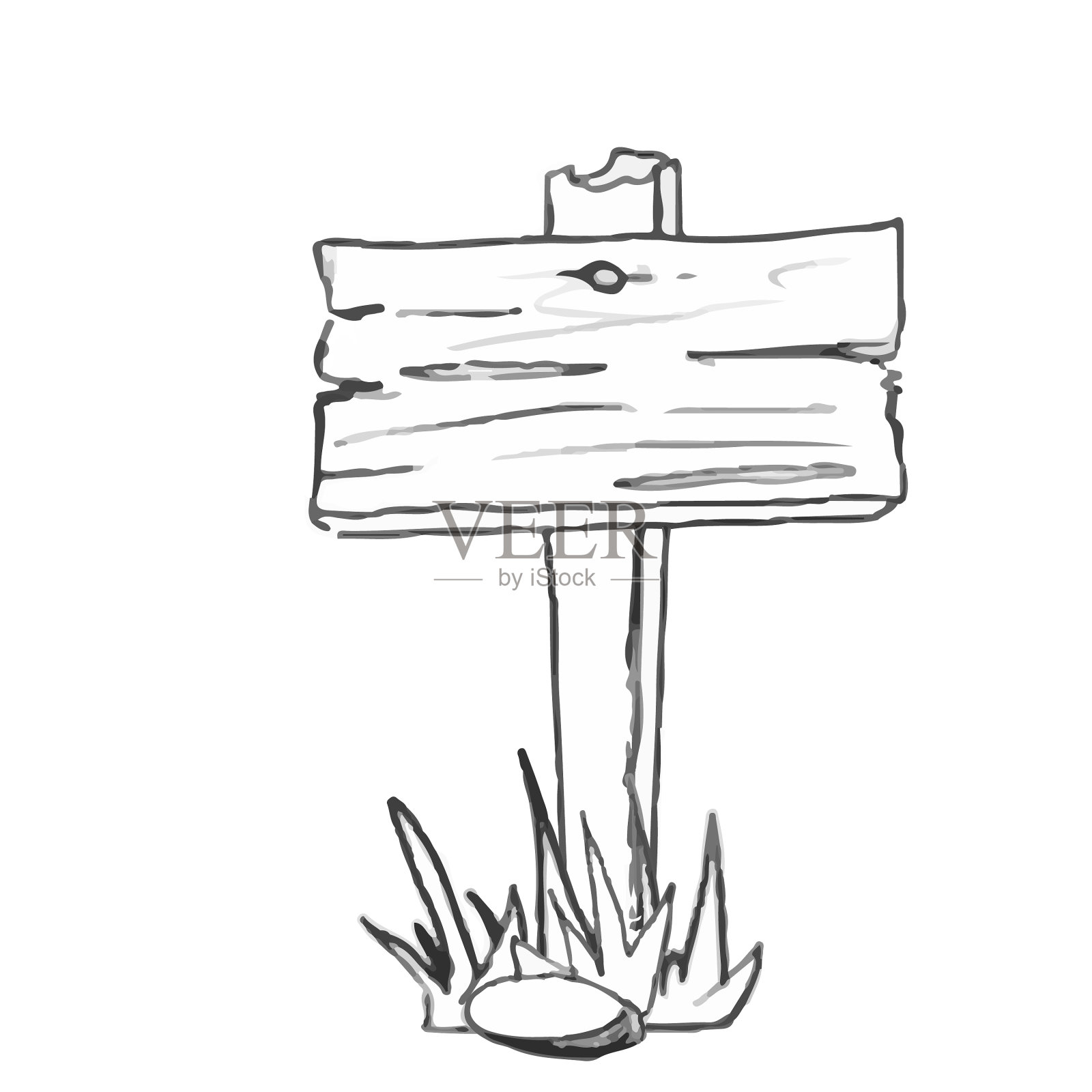 路标木制路牌与草和设计元素图片