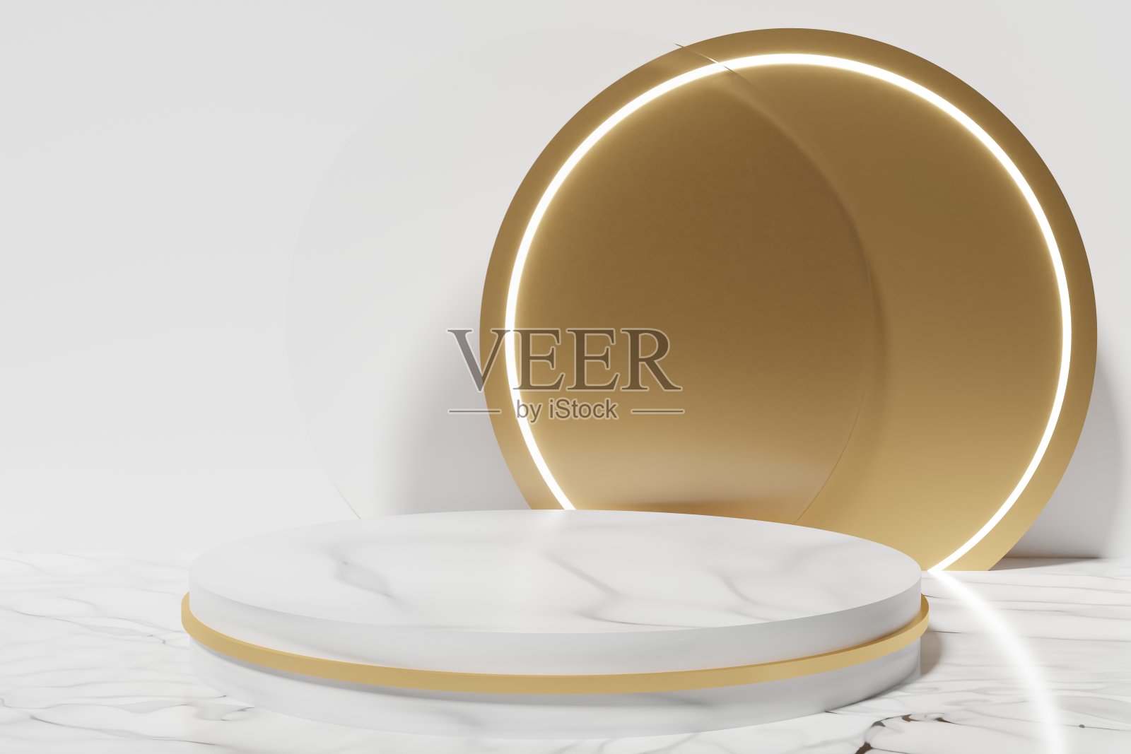 3d渲染大理石和金色的讲台在大理石地板上的白色背景照片摄影图片