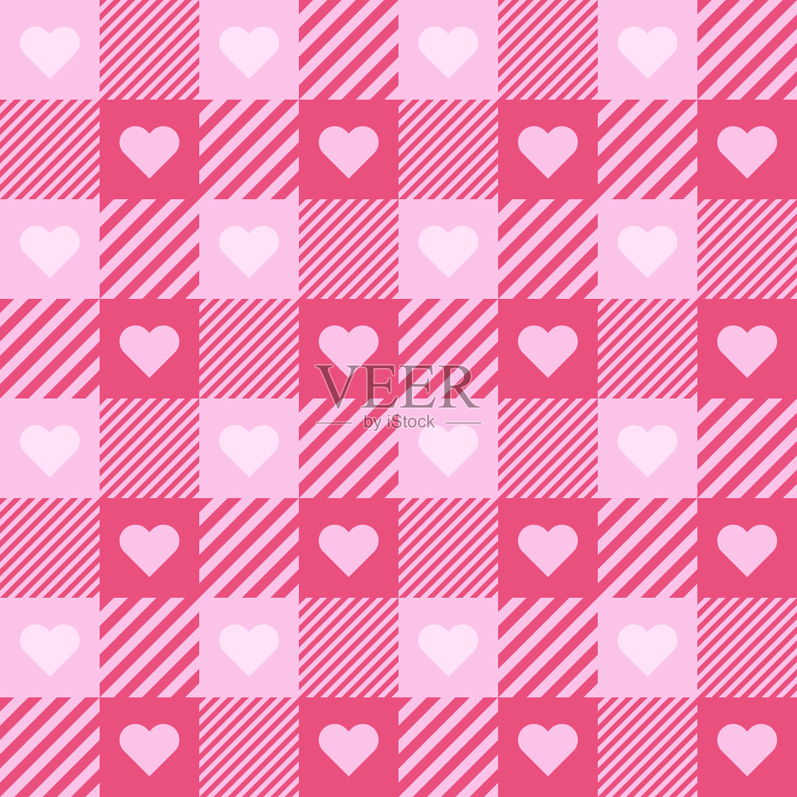 无缝格子背景粉红色心型插画图片素材