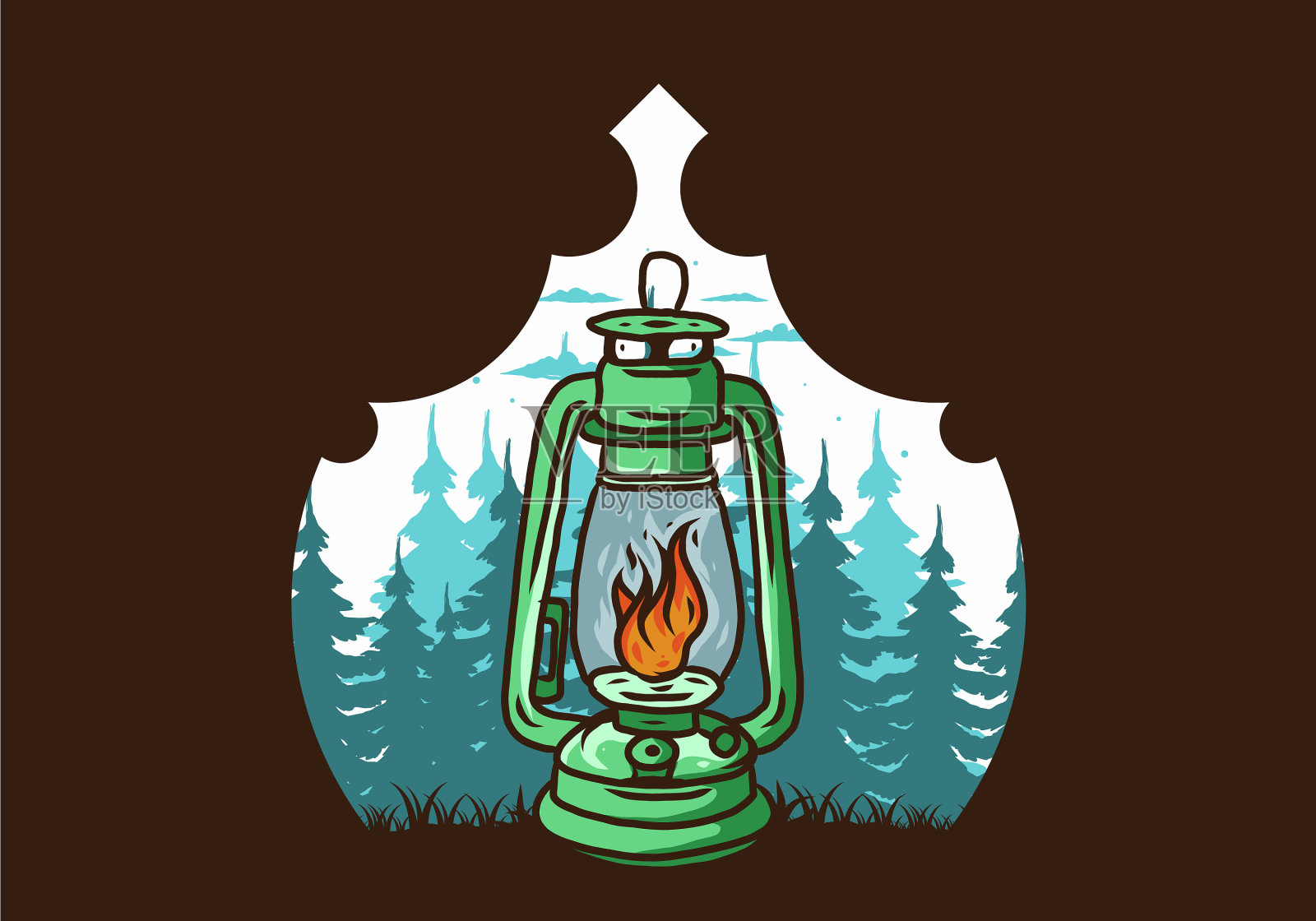 五颜六色的复古户外灯笼与火火焰插画图片素材