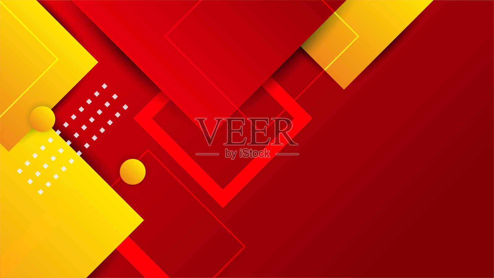 红色背景与橙色和黄色色彩抽象组合。线条和圆点组合的抽象背景可以用于广告横幅、促销横幅模板等插画图片素材