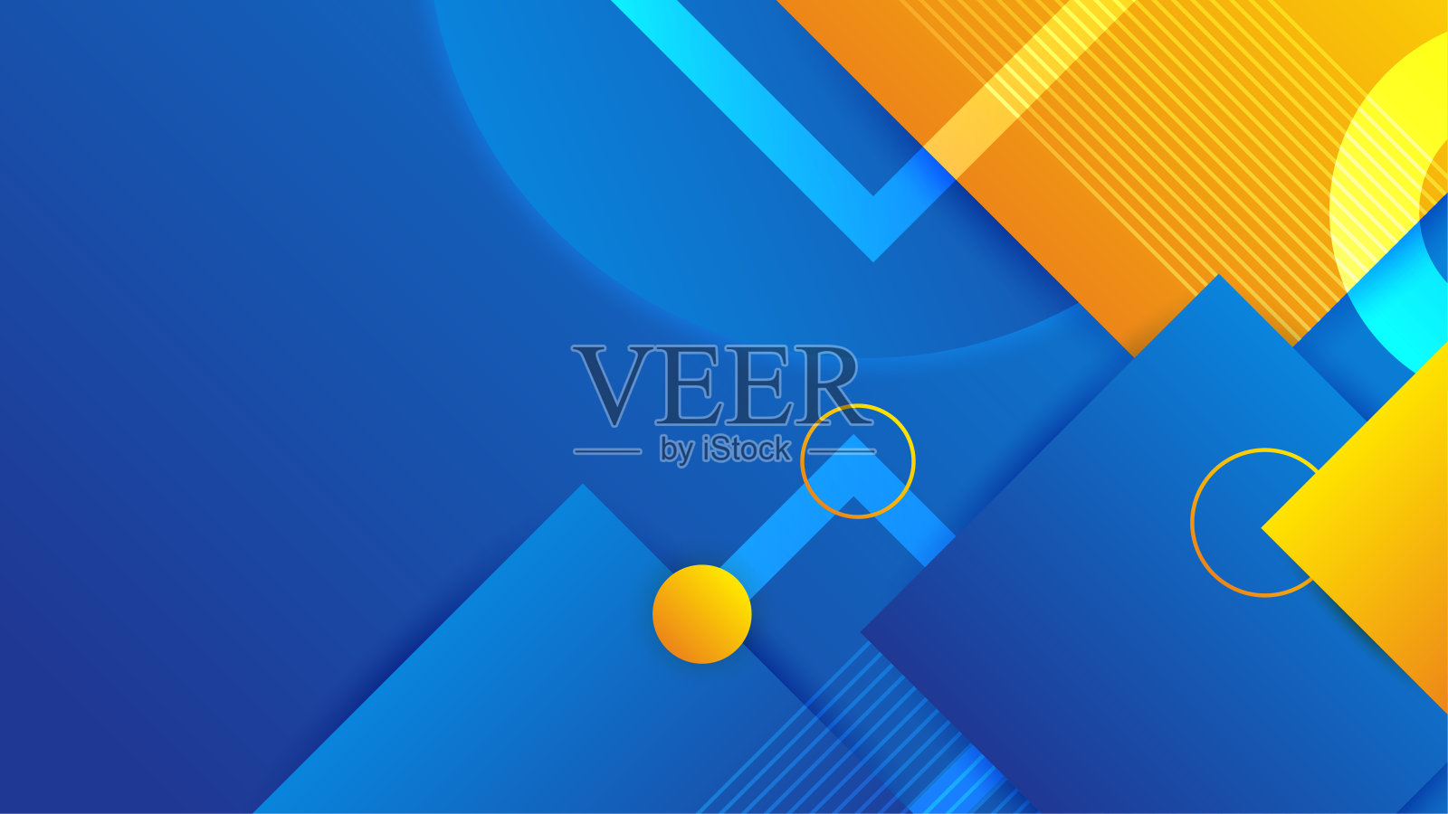 蓝色背景与橙色和黄色的色彩抽象组合。线条和圆点组合的抽象背景可以用于广告横幅、促销横幅模板等插画图片素材