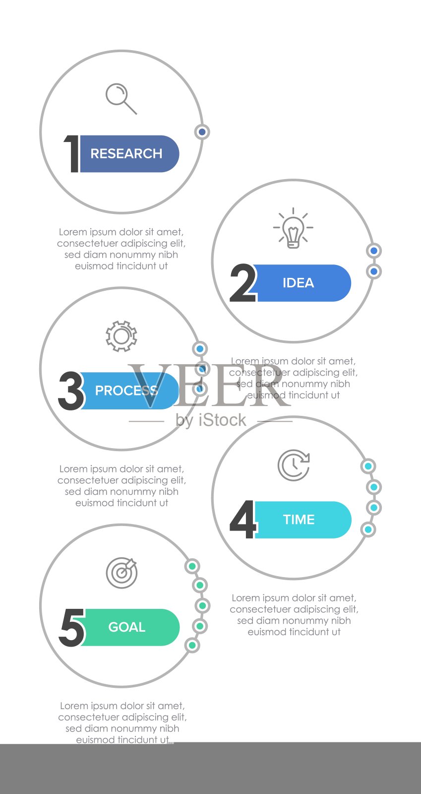 垂直信息图形设计与图标和5个选项或步骤。细线。信息图的业务概念。可用于信息图形、流程图、演示文稿、移动网站、印刷材料。插画图片素材