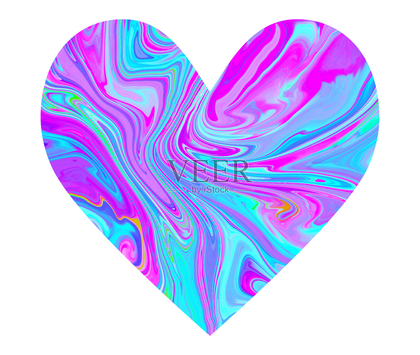 紫色的大理石的心。心形的剪影是爱的象征。插画图片素材