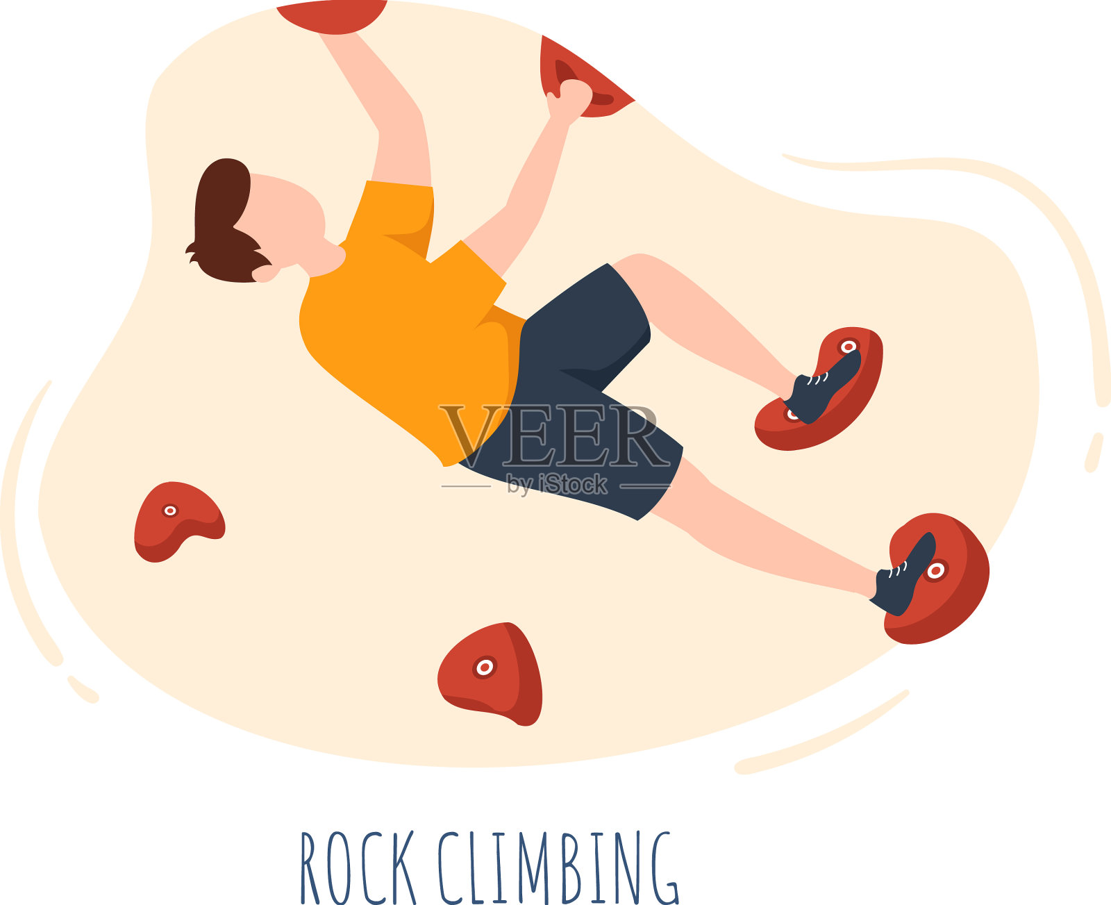 攀岩者与攀岩者一起攀登极限之墙插画图片素材